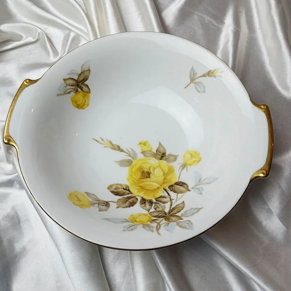 SANGO COTILLION YELLOW ROSE 24K GOLD TRIM 9'' SERVING BOWL 1950'S